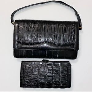 Vintage Genuine Eel Skin Black Purse & Wallet